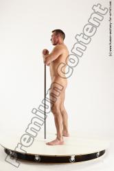 Nude Fighting with spear Man White Standing poses - ALL Muscular Short Brown Standing poses - simple Multi angles poses Realistic